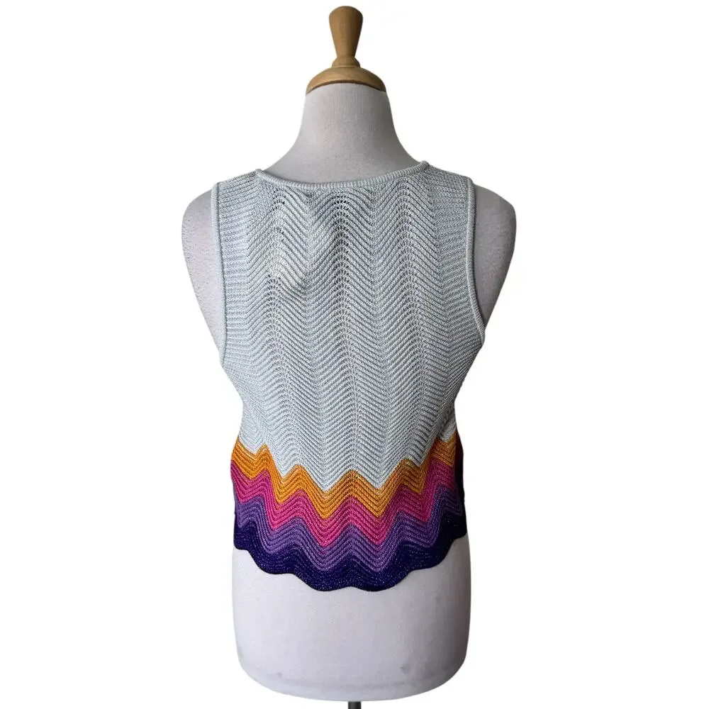 SANDRO Vallee Openwork Knit Tank Wave Pattern Mulit color Size 2 NWT - Picture 6 of 13